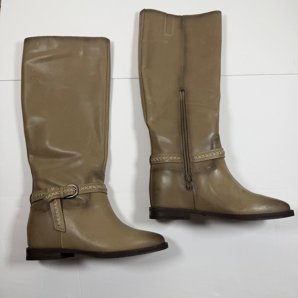 Lucky Brand Womens Taupe Leather Tall Riding Boots Whipstitch Buckle‎ Size 8.5 M